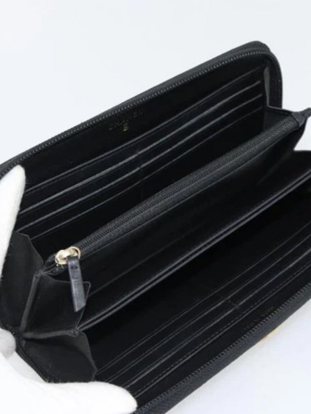 CHANEL Boy Chanel Long Wallet Lamb Skin Black Gold CC Auth 181946V - Picture 7 of 16